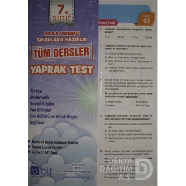 Bulut / 7.Sınıf Tüm Dersler Yaprak Test