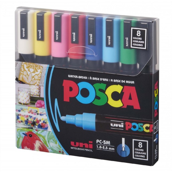 Uni Pc-5M/8C Set Posca 1,8-2,5 Su Bazlı Poster Markörü Ana Renk 8Li