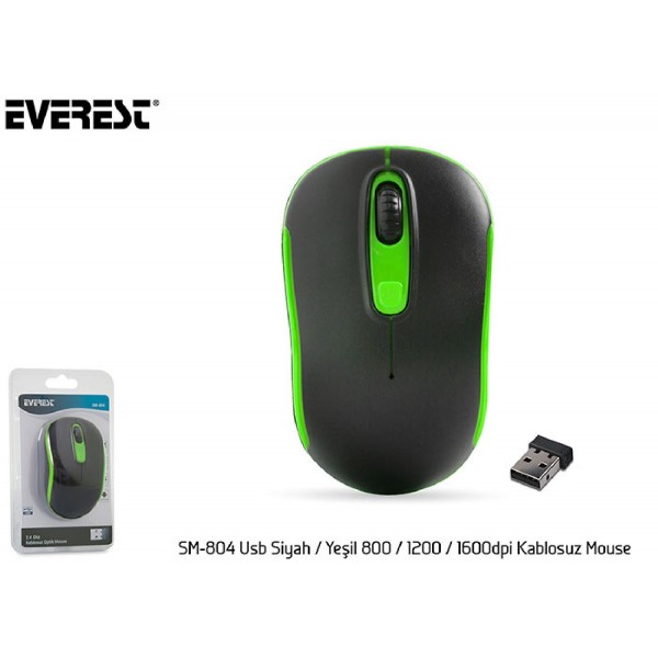 Everest Sm-804 Usb Siyah-Yeşil 800-1200-1600Dpi Kablosuz Mouse