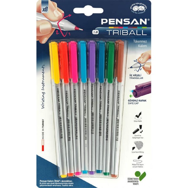 Pensan 01003 Triball Tükenmez Kalem Renkli 8 Li