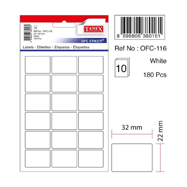 Tanex Ofc-116 Ofis Etiketi 22X32 Beyaz