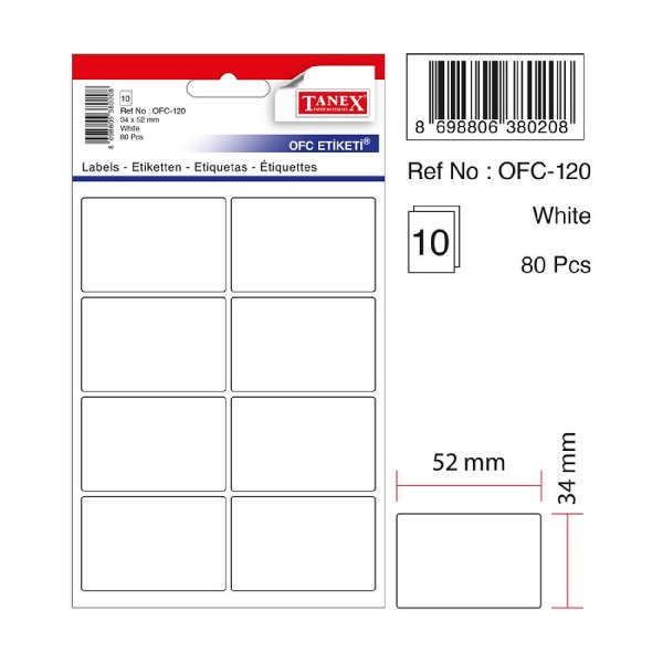 Tanex Ofc-120 Ofis Etiketi 34X52 Beyaz