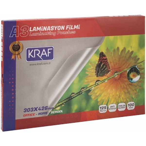 Kraf Laminasyon Filmi Parlak A3 125Mıc 100Lü 2123